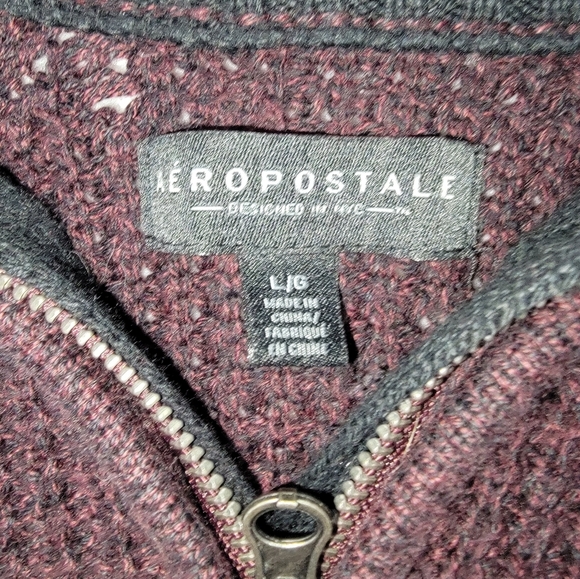 Aeropostale Plum and Black Quarter Zip Up Sweater with Ribbed Texture - Picture 2 of 6